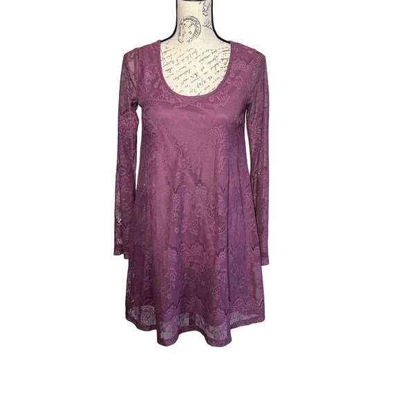 Altar'd State Dresses & Skirts - Alter'd State Dress Purple Scoop Long Sleeve Lace Mini Shift Western Festival Sm